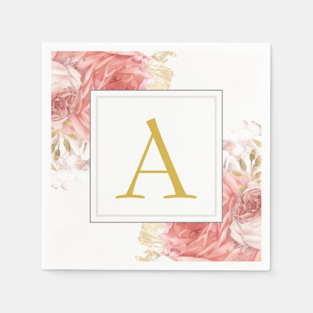 Serviette En Papier Monogramme Floral Mariage Élégant Moderne (Devant)