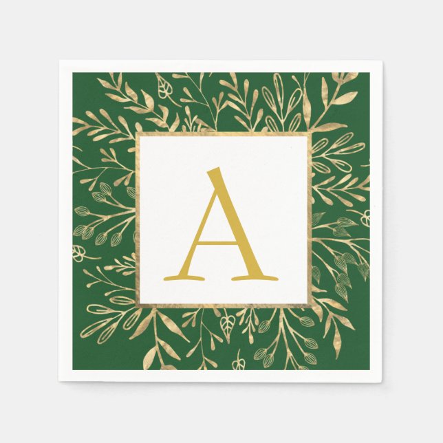 Serviette En Papier Monogramme Floral Mariage Élégant Moderne (Devant)