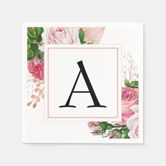Serviette En Papier Monogramme Floral Mariage Élégant Moderne (Devant)