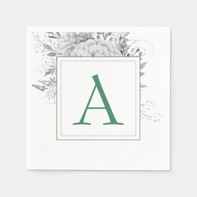 Serviette En Papier Monogramme Floral Mariage Élégant Moderne (Devant)