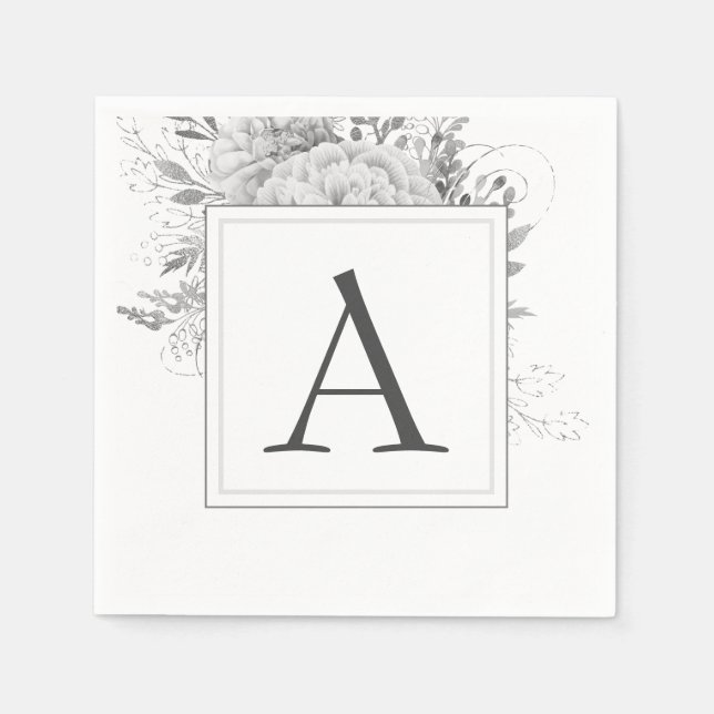 Serviette En Papier Monogramme Floral Mariage Élégant Moderne (Devant)