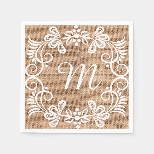 Serviette En Papier Monogramme Floral Russe Burlap Initiale (Devant)