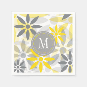 Serviette En Papier Monogramme Graphique en gris jaune