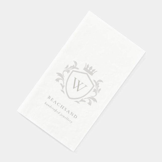 Serviette En Papier Monogramme gris élégant classique Cimier de couron (Coin)