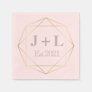 Serviette En Papier Monogramme gris or Mariage de l'anniversaire initi