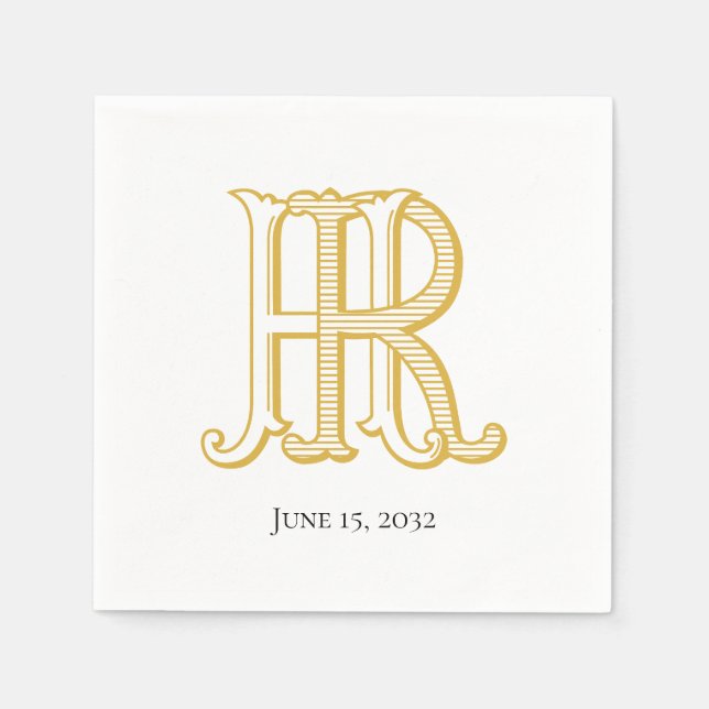 Serviette En Papier Monogramme HR ou Napkins de monogramme RH (Devant)