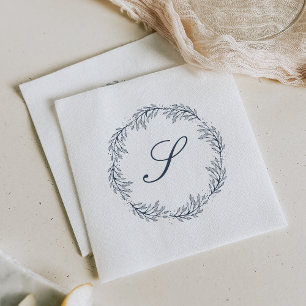 Serviette En Papier Monogramme Indigo Blue Wreath Classic Script Maria