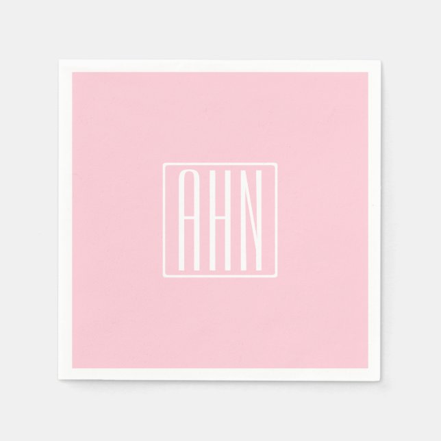 Serviette En Papier Monogramme initial | Blanc sur rose clair (Devant)