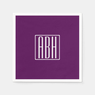 Serviette En Papier Monogramme initial Blanc Sur Violet Profond
