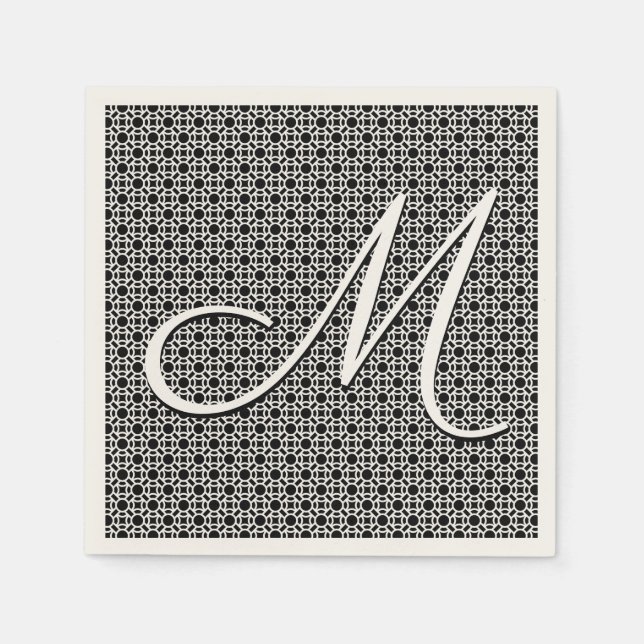 Serviette En Papier Monogramme initial géométrique noir et blanc (Devant)