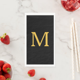 Serviette En Papier Monogramme initial Gold Golden Black Nom personnal