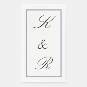 Serviette En Papier Monogramme Initial Mariage Bleu Poussiéreux Noir P