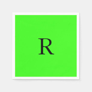Serviette En Papier Monogramme initial néon vert brillant coloré perso