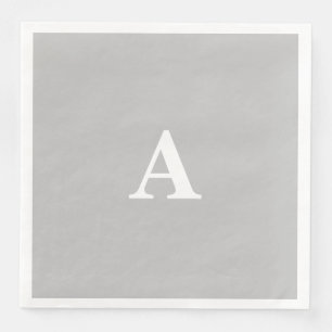 Serviette En Papier Monogramme Initial Nom personnalisé Gris Gris Blan