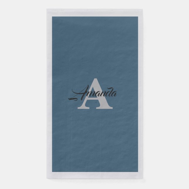 Serviette En Papier Monogramme Initial Simple Dusty Blue Silver (Devant)