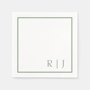 Serviette En Papier Monogramme Initial Vert Sauge Élégant Tendance Mar