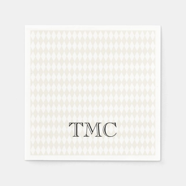 Serviette En Papier Monogramme INITIALES Classique Noir Blanc Beige Ch (Devant)