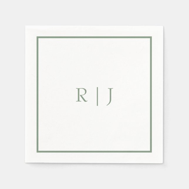 Serviette En Papier Monogramme Initiales Sage Green Simple Cool Mariag (Devant)