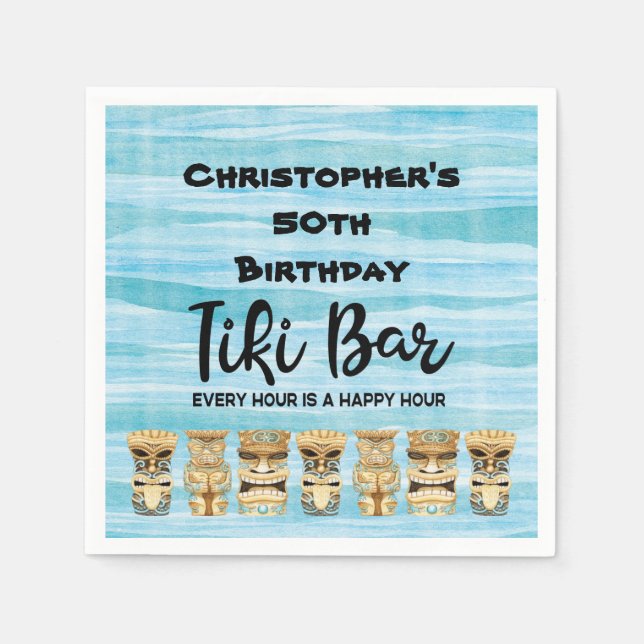 Serviette En Papier Monogramme Luau Tiki Bar Fête d'anniversaire (Devant)