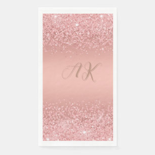 Serviette En Papier Monogramme Luxe Pailleté Or Rose Élégant