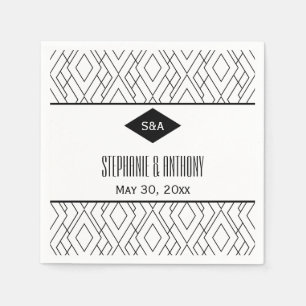 Serviette En Papier Monogramme Mariage Art déco noir et blanc