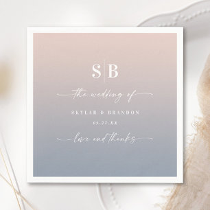 Serviette En Papier Monogramme Mariage bleu foncé rose pâle