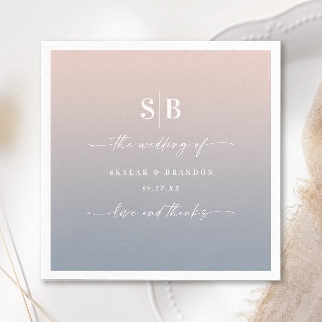 Serviette En Papier Monogramme Mariage bleu foncé rose pâle (Créateur téléchargé)