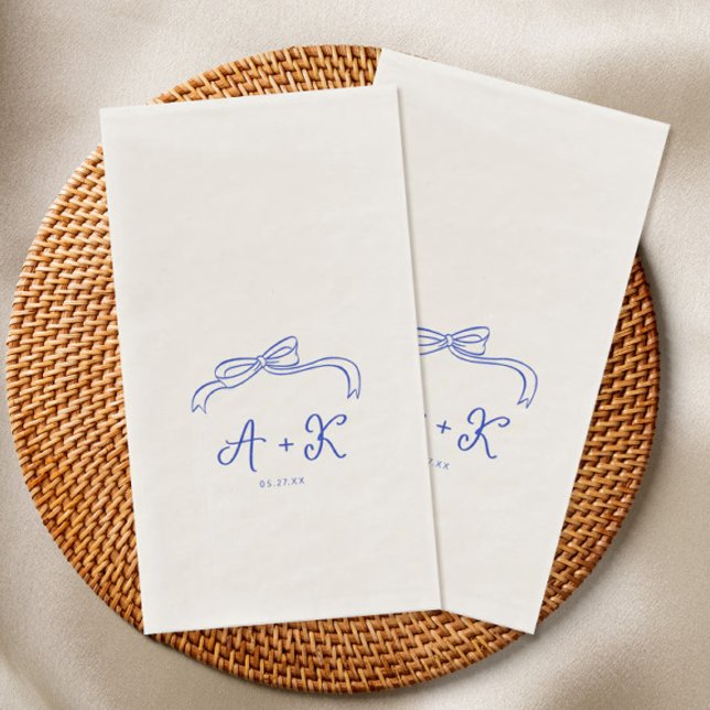 Serviette En Papier Monogramme Mariage bleu français tiré à la main (Créateur téléchargé)