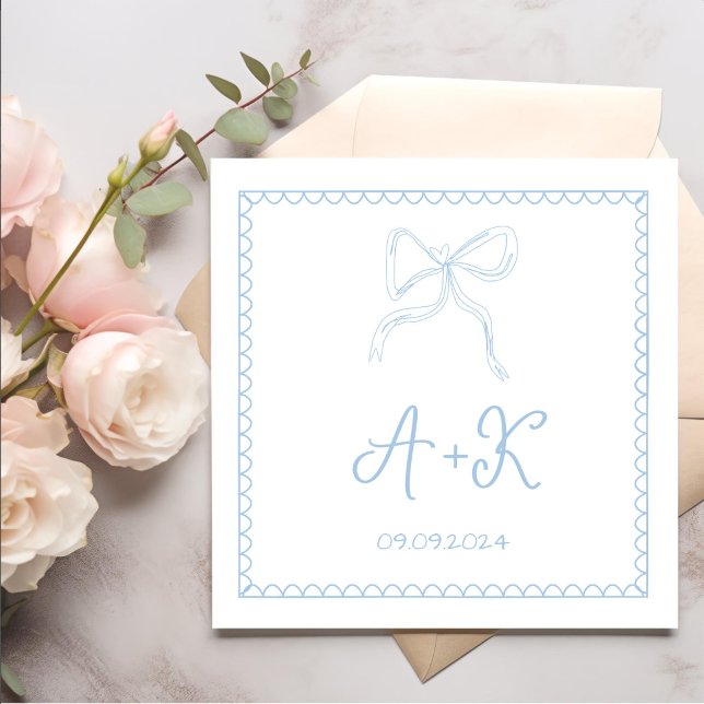 Serviette En Papier Monogramme Mariage bleu français tiré à la main (Créateur téléchargé)