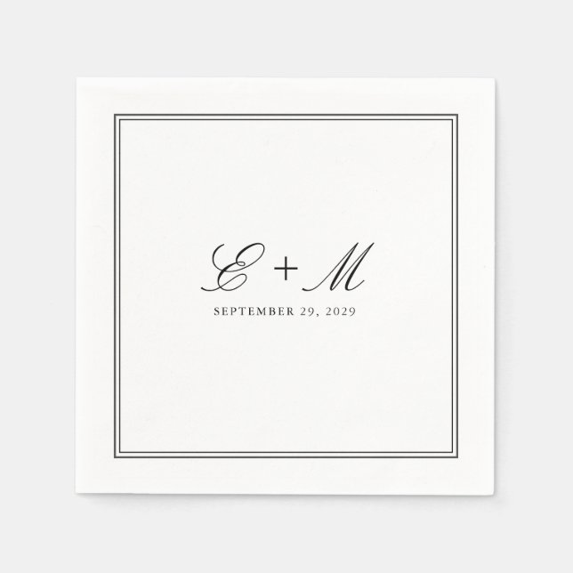 Serviette En Papier Monogramme Mariage classique simple et élégant (Devant)