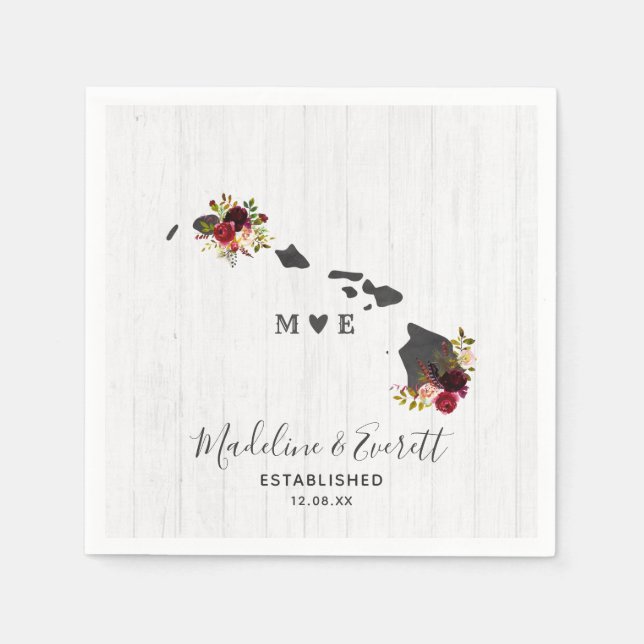 Serviette En Papier Monogramme Mariage de bois rustique Hawaii State (Devant)