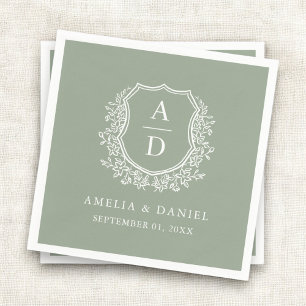 Serviette En Papier Monogramme Mariage de la crête verte de la zone bo