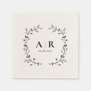 Serviette En Papier Monogramme Mariage de la vigne, Initiales de coupl