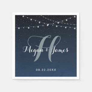 Serviette En Papier Monogramme Mariage de nuit étoilé bleu marine