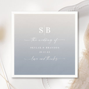 Serviette En Papier Monogramme Mariage doux Ombre Dusty Blue & Gardeni
