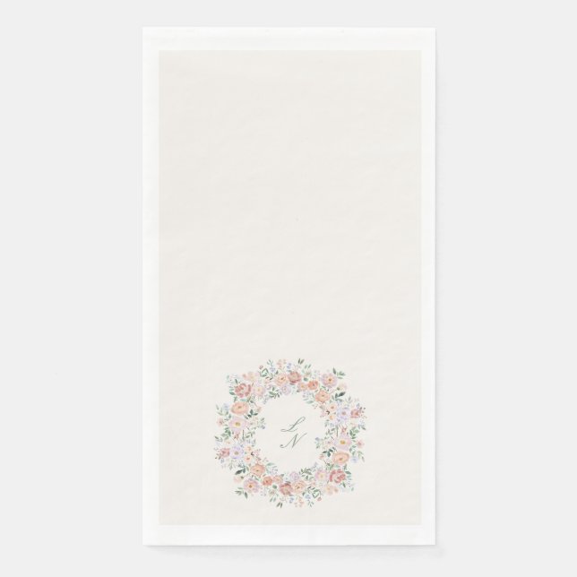 Serviette En Papier Monogramme Mariage Floral Crest (Devant)