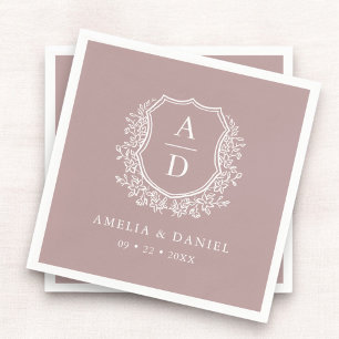 Serviette En Papier Monogramme Mariage Floral Mauve Crest
