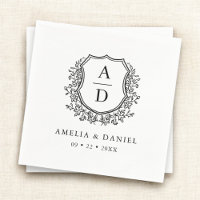 Monogramme Mariage Floral Noir Blanc