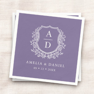 Serviette En Papier Monogramme Mariage floral pourpre Crest