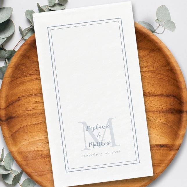 Serviette En Papier Monogramme Mariage moderne Noms et Date Dusty Blue (Créateur téléchargé)
