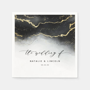 Serviette En Papier Monogramme Mariage Moody Noir Ombre Mist Ethereal