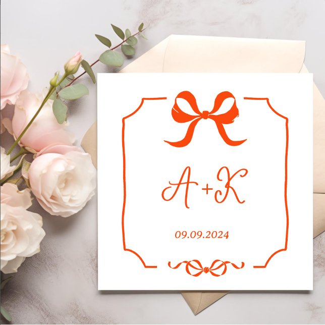 Serviette En Papier Monogramme Mariage orange français tiré à la main (Créateur téléchargé)