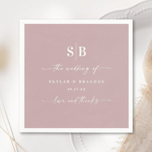 Serviette En Papier Monogramme Mariage rose mauve couleur simple