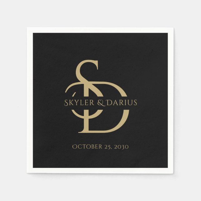 Serviette En Papier Monogramme Mariage Simple Personnalisé Avec Nom (Devant)