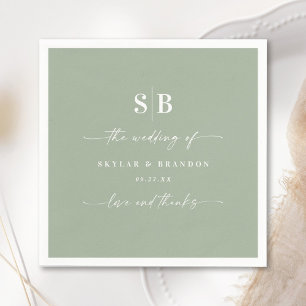 Serviette En Papier Monogramme Mariage vert clair couleur simple