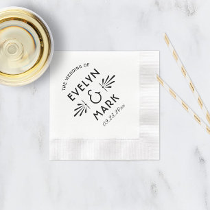 Serviette En Papier Monogramme Mariage vintage Art déco noir