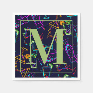 Serviette En Papier Monogramme mélangé moderne d'heure heureuse de