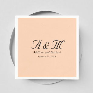 Serviette En Papier Monogramme, Minimal, Élégant, Pêche, Mariage