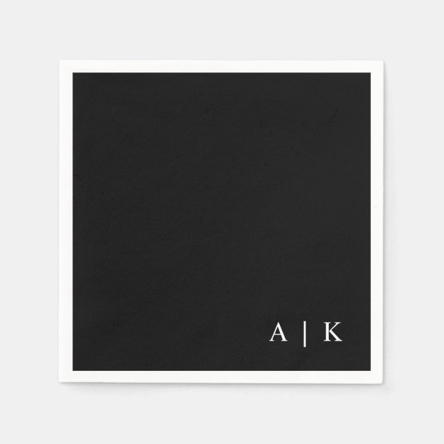 Serviette En Papier Monogramme minimal simple Noir mariage personnalis (Devant)