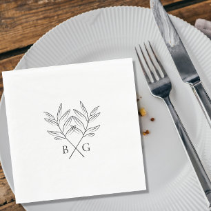Serviette En Papier Monogramme minimaliste botanique rustique Mariage